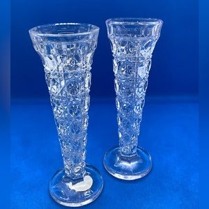 Set of Two Clear Crystal Vases